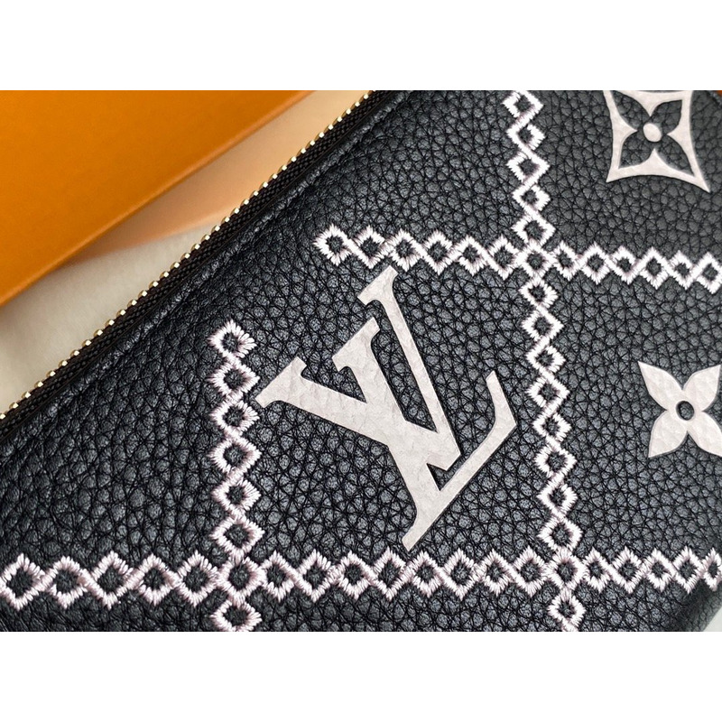 LV Embossed Pebbled Calfskin Small Embossed Single Zipper Wallet Black