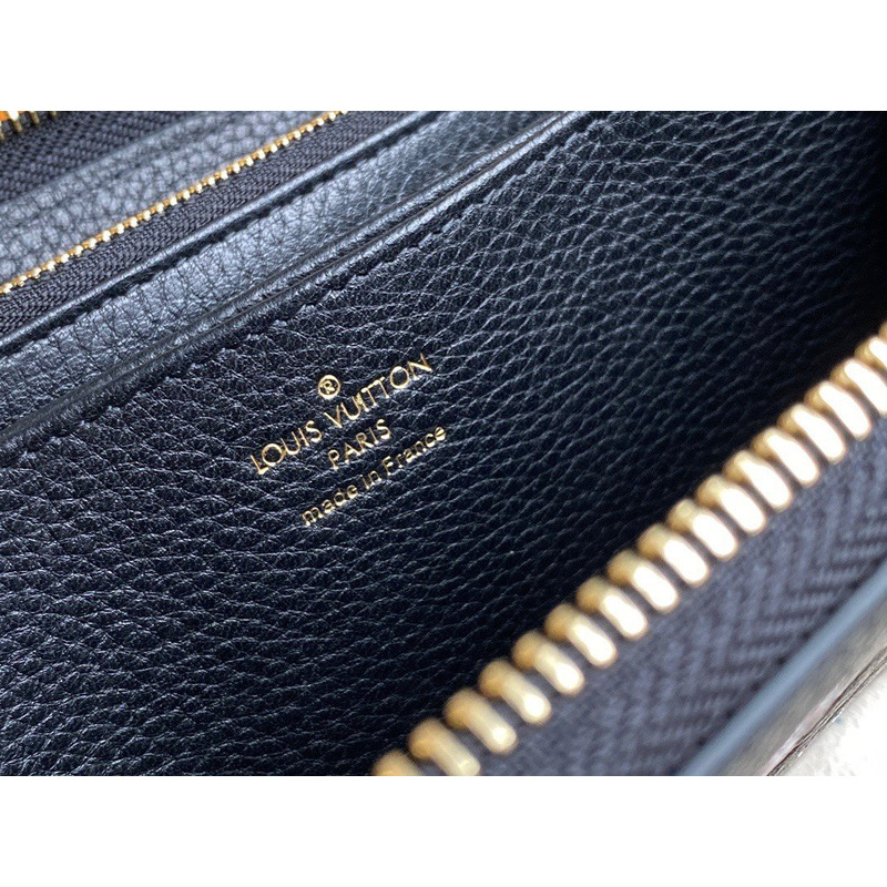 LV Embossed Pebbled Calfskin Small Embossed Single Zipper Wallet Black
