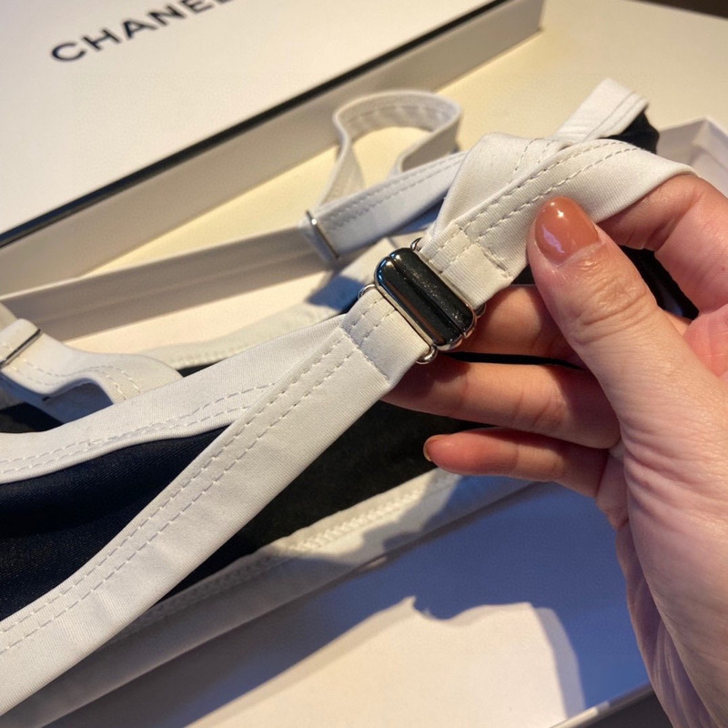 Ch*el trim cc logo runway bikini swim swimsuit black white