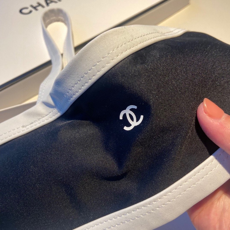 Ch*el trim cc logo runway bikini swim swimsuit black white