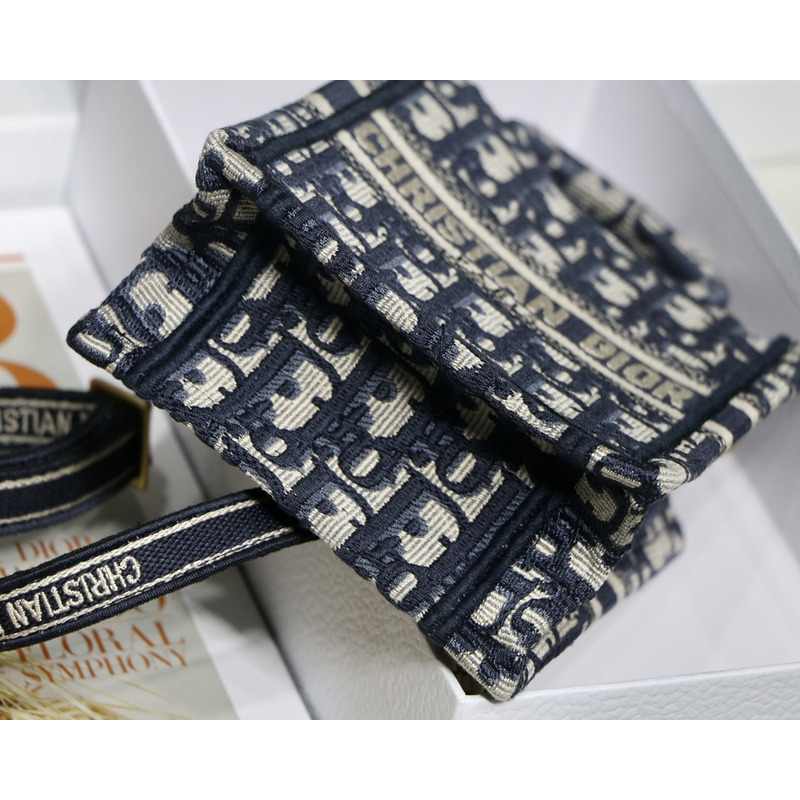 D*or book tote phone bag blue toile de jouy reverse embroidery mini