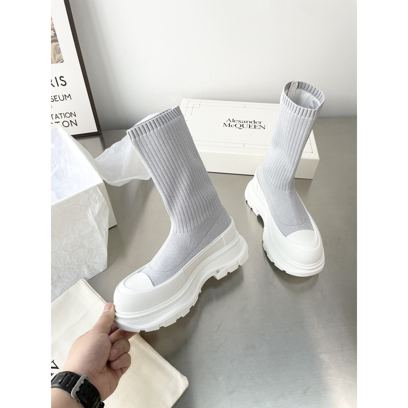 Alexander Mcqueen Graffiti Knitted Tread Slick Boot Grey