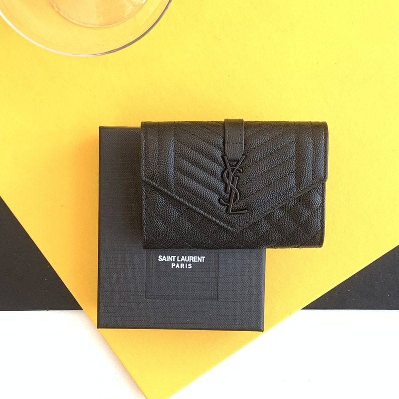 Saint Laurent Envelope Leather Wallet Pure Black