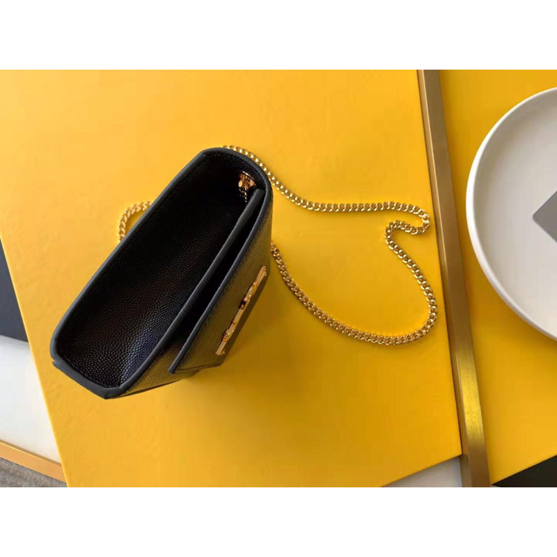 Saint Laurent Kate Small Chain Bag In Grain De Poudre Leather Black