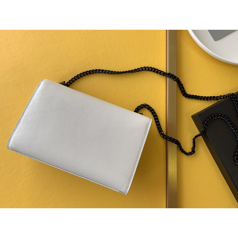 Saint Laurent Saint Laurent Kate Small Chain Bag In Grain De Poudre Leather White