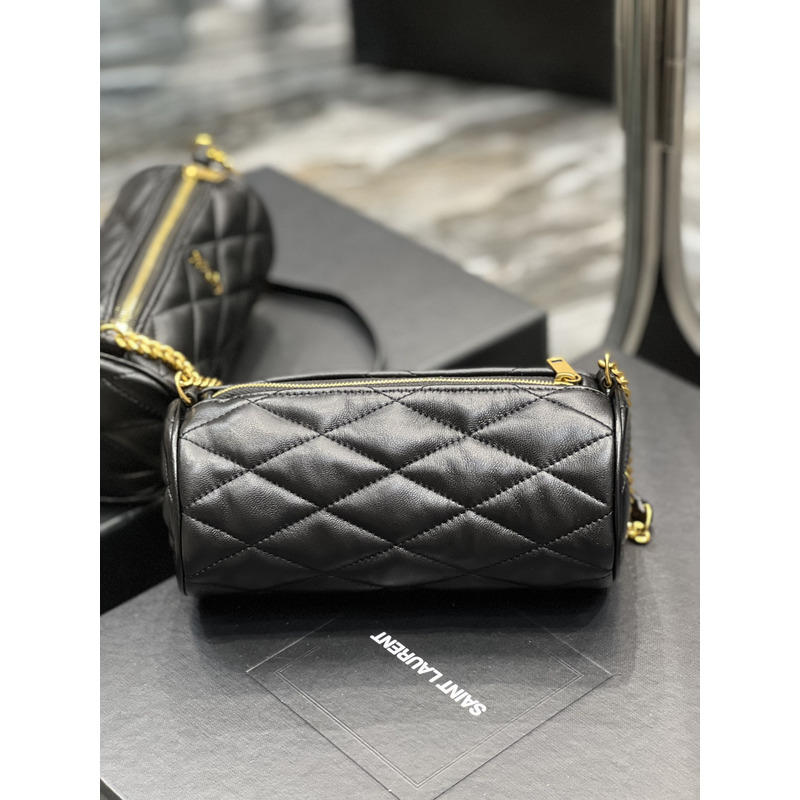 Saint Laurent Sade Mini Quilted Lambskin Round Tube Bag Black