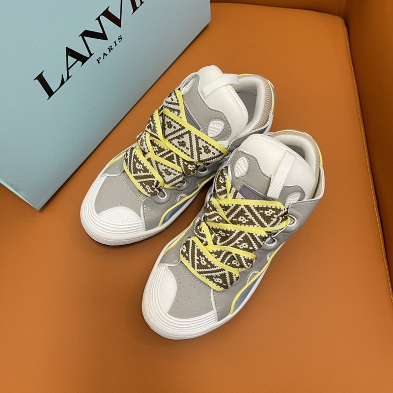 LANVIN Curb Chunky Leather Sneakers Ice Blue Pale Green