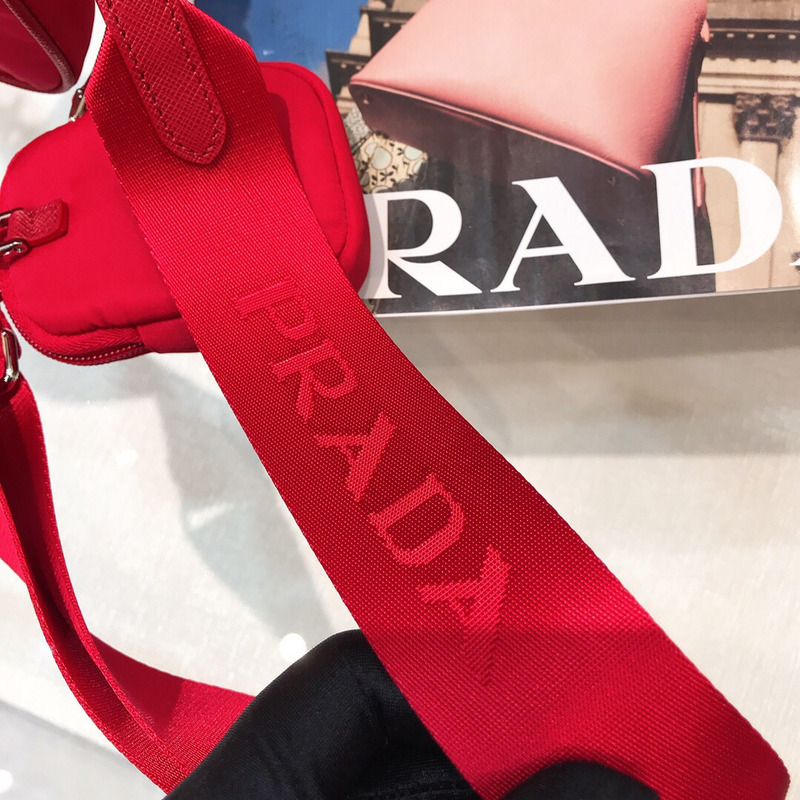 Pra*a saffiano leather mini pouch fiery red