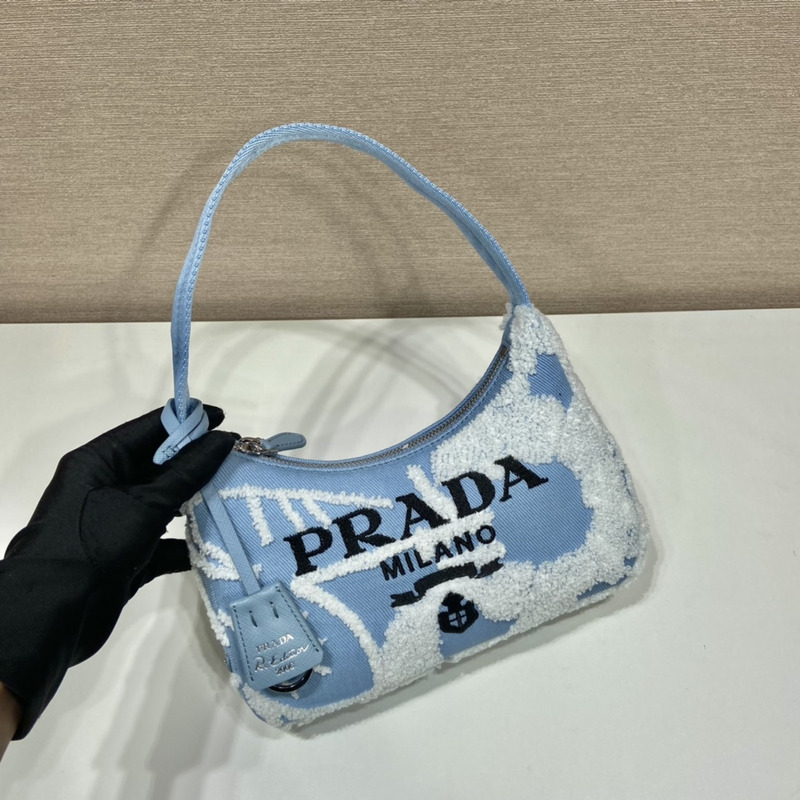 Pra*a re-edition 2000 embroidered drill mini bag sky blue