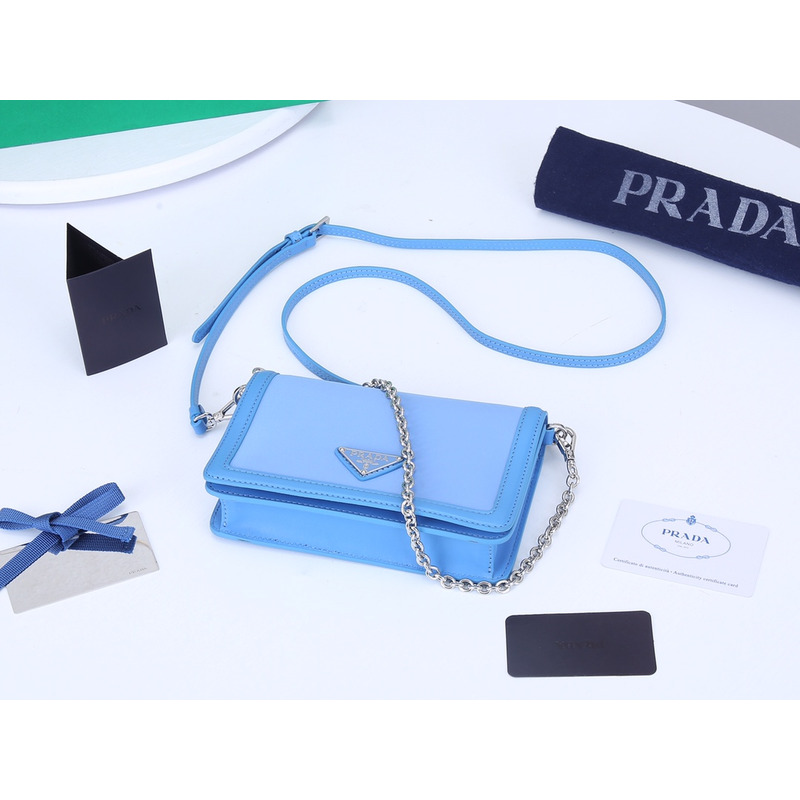 Pra*a brushed leather shoulder bag in blue