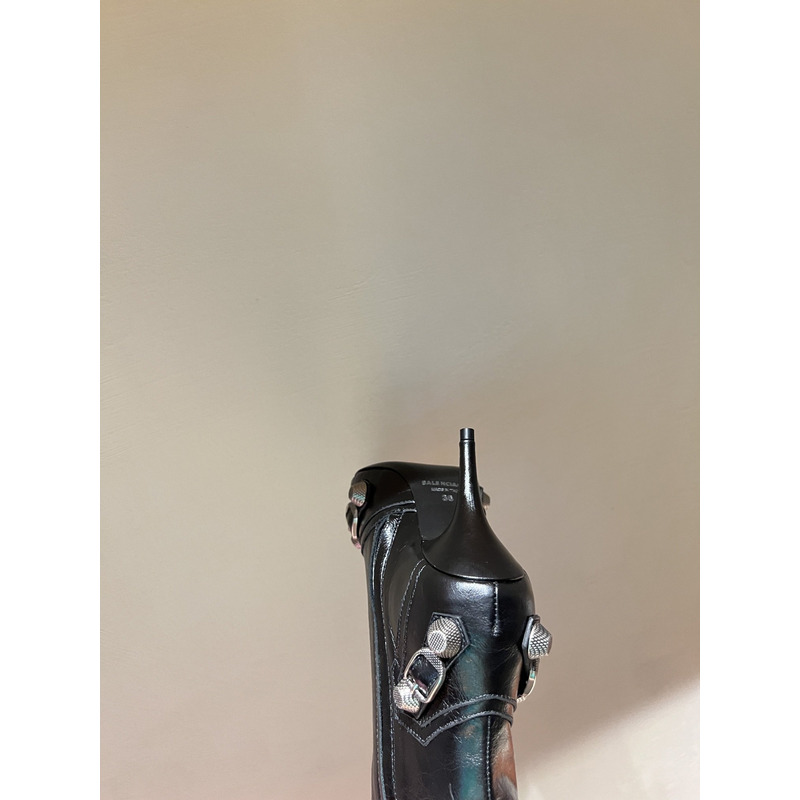 Ba*len*cia*ga cagole lambskin buckle zip knee boots in black