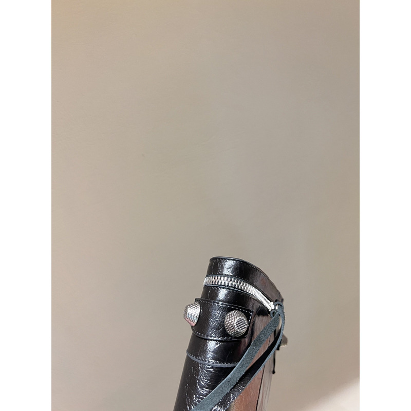 Ba*len*cia*ga cagole lambskin buckle zip knee boots in black