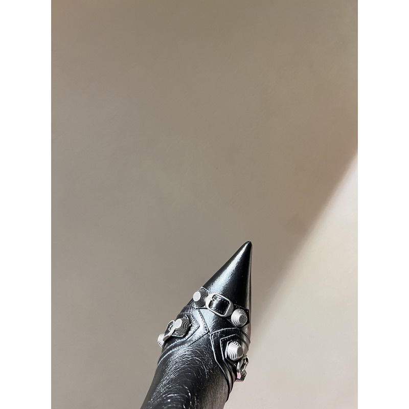 Ba*len*cia*ga cagole lambskin buckle zip knee boots in black