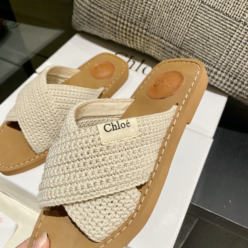 Chloe Woody Flat Mule in Beige