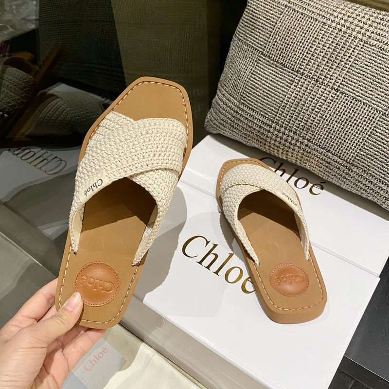 Chloe Woody Flat Mule in Beige