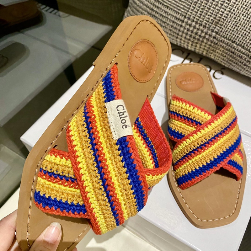 Chloe Woody striped crochet slides in Multicolor
