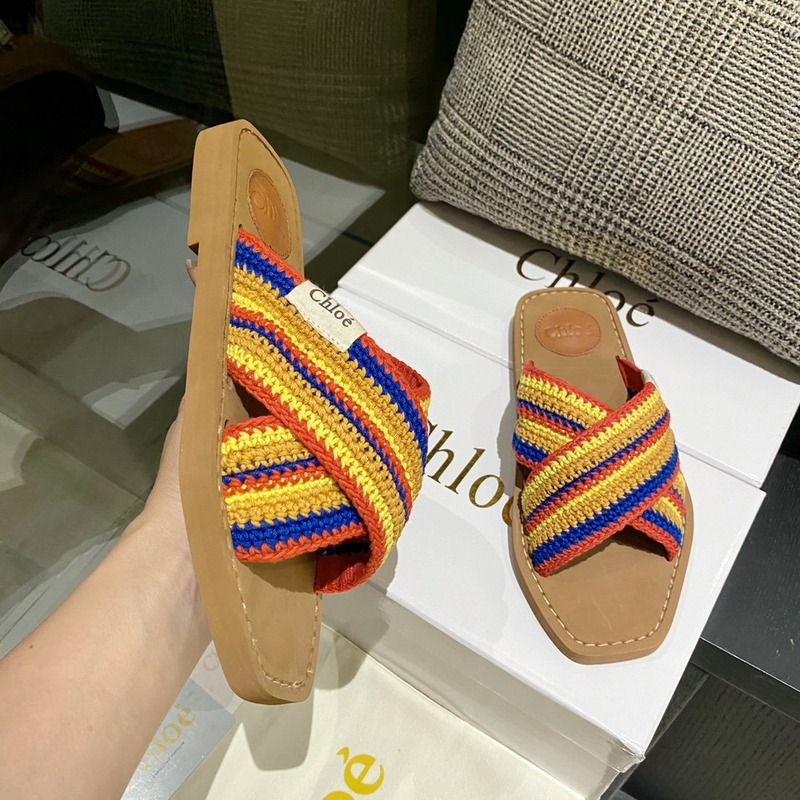Chloe Woody striped crochet slides in Multicolor
