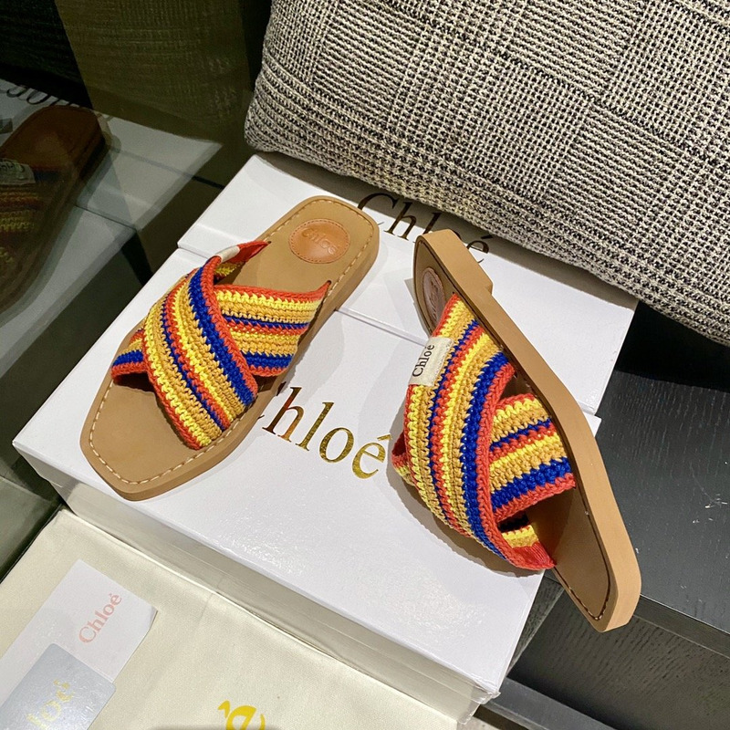 Chloe Woody striped crochet slides in Multicolor