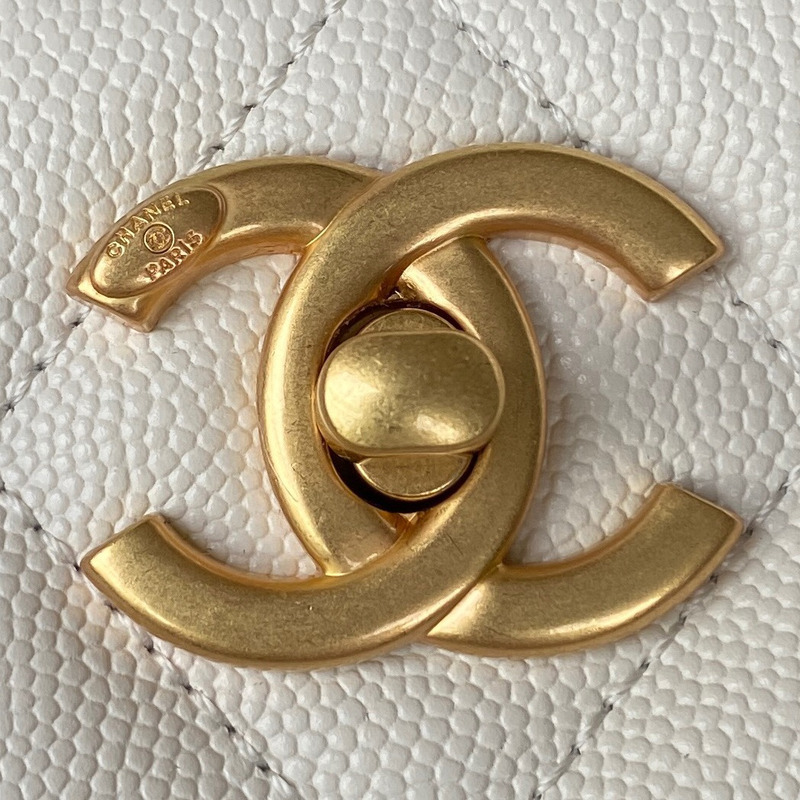 Ch*el hobo handbag lambskin & gold-tone metal white