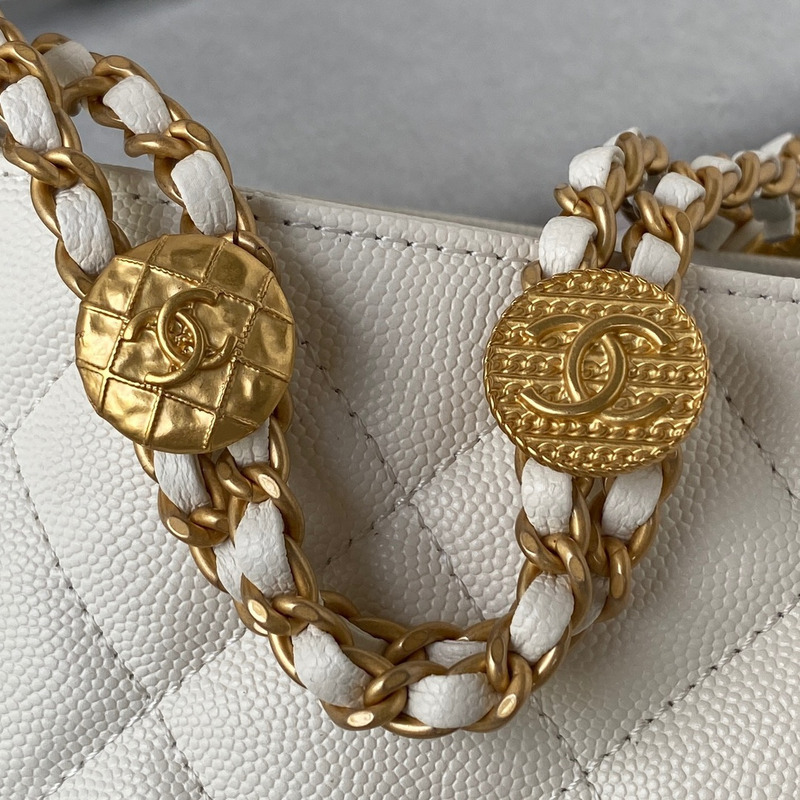 Ch*el hobo handbag lambskin & gold-tone metal white