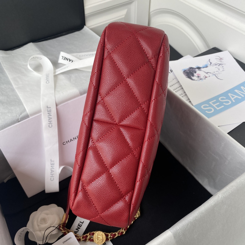 Ch*el hobo handbag lambskin & gold-tone metal red