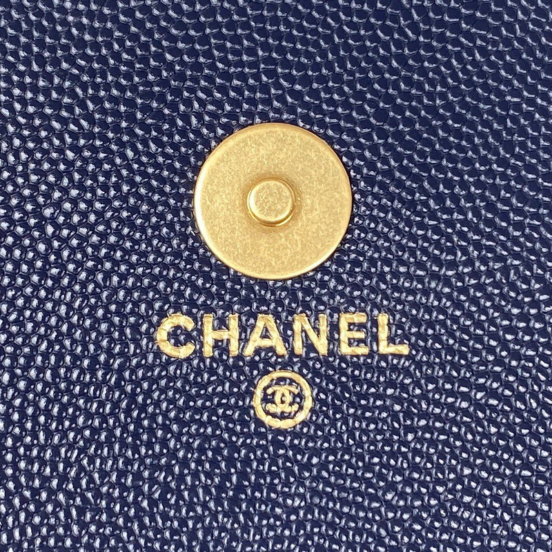 Ch*el small flap bag grained shiny calfskin & gold-tone metal blue