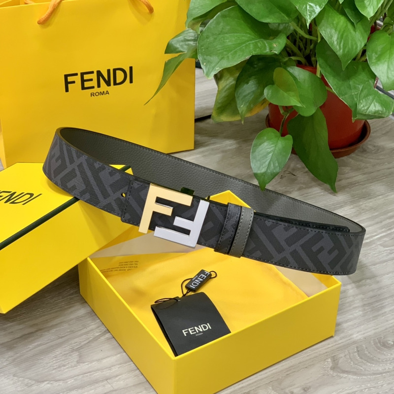 F**di grey leather belt gold/silver