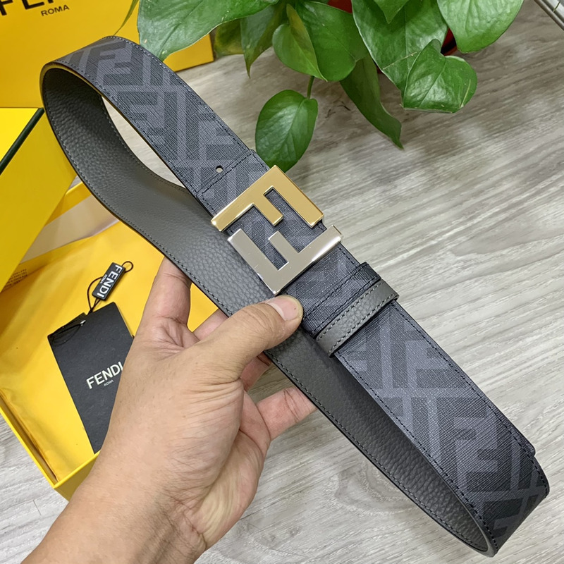 F**di grey leather belt gold/silver