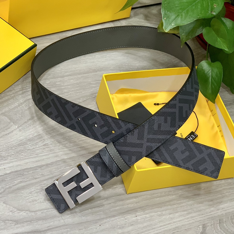 F**di squared ff belt grey leather belt sliver