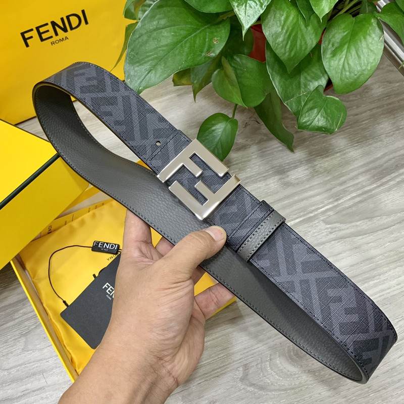 F**di squared ff belt grey leather belt sliver