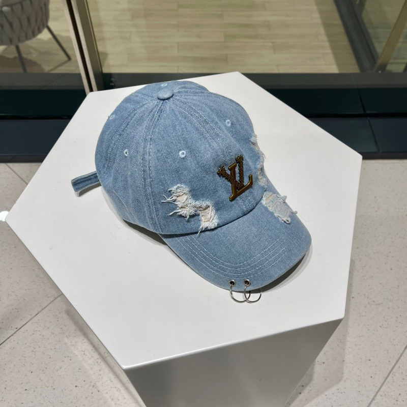 l**is V*t*n metal logo ripped hat blue denim