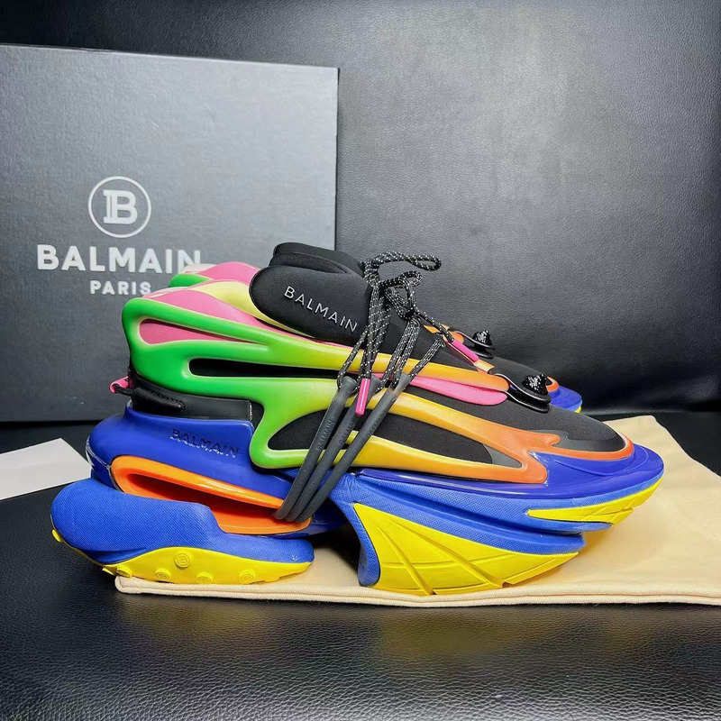 Balmain Neoprene and Leather Unicorn Low-Top Sneakers Multicolor