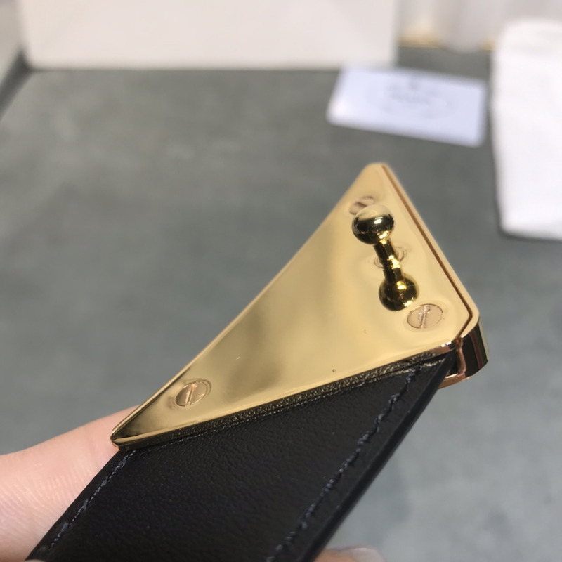 Pra*a saffiano leather belt black&glod