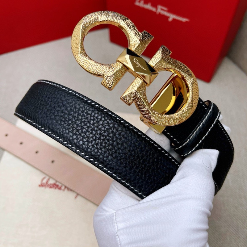 Ferragamo Reversible and Adjustable Gancini Belt Gold Black&Gold