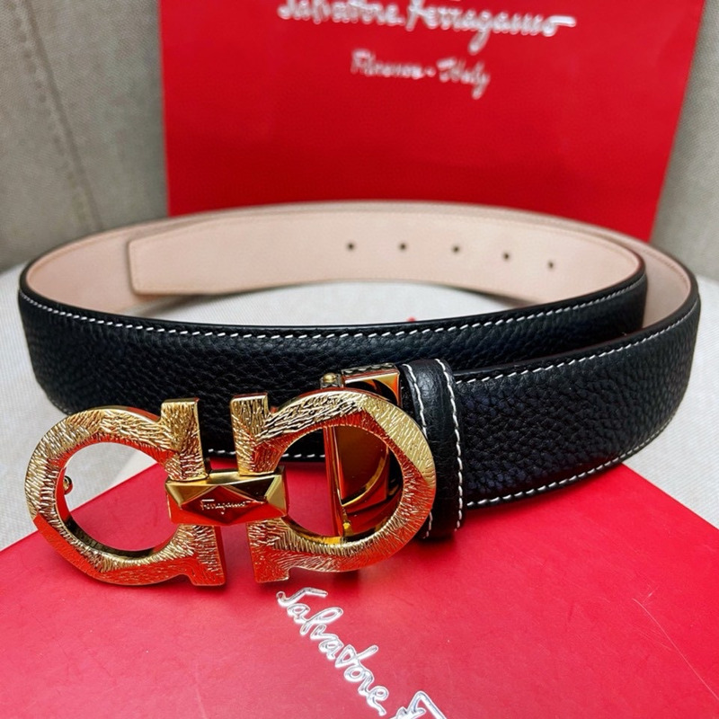 Ferragamo Reversible and Adjustable Gancini Belt Gold Black&Gold