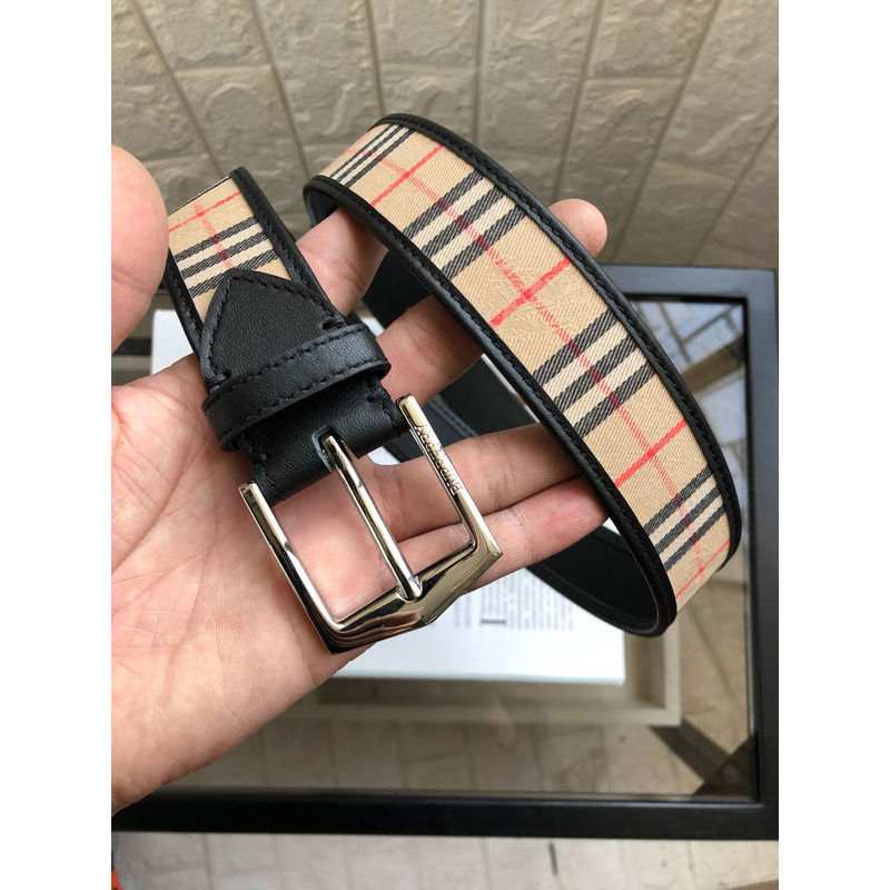 B**rry vintage check and leather belt silver