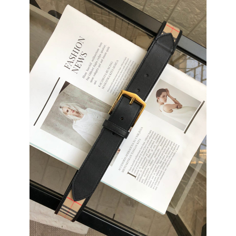 B**rry vintage check and leather belt gold