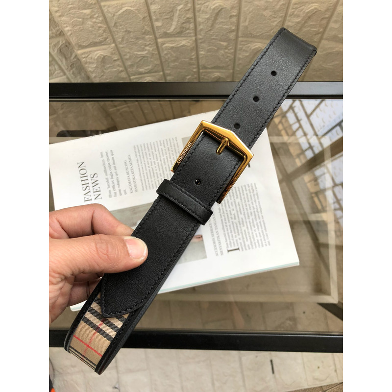 B**rry vintage check and leather belt gold