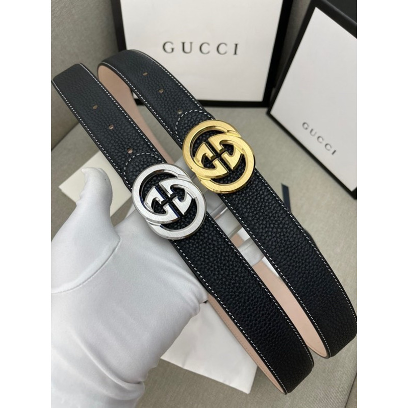 G*u*i leather with interlocking g belt black&gold