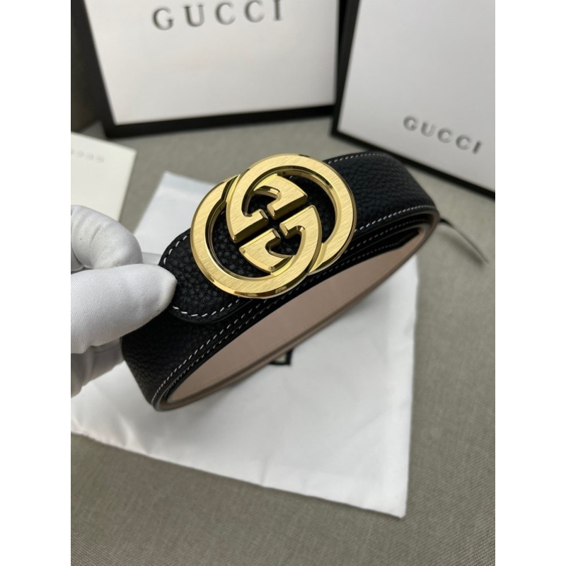 G*u*i leather with interlocking g belt black&gold