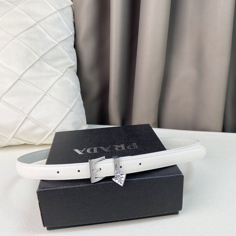 Pra*a triangle logo saffiano razor women belt white