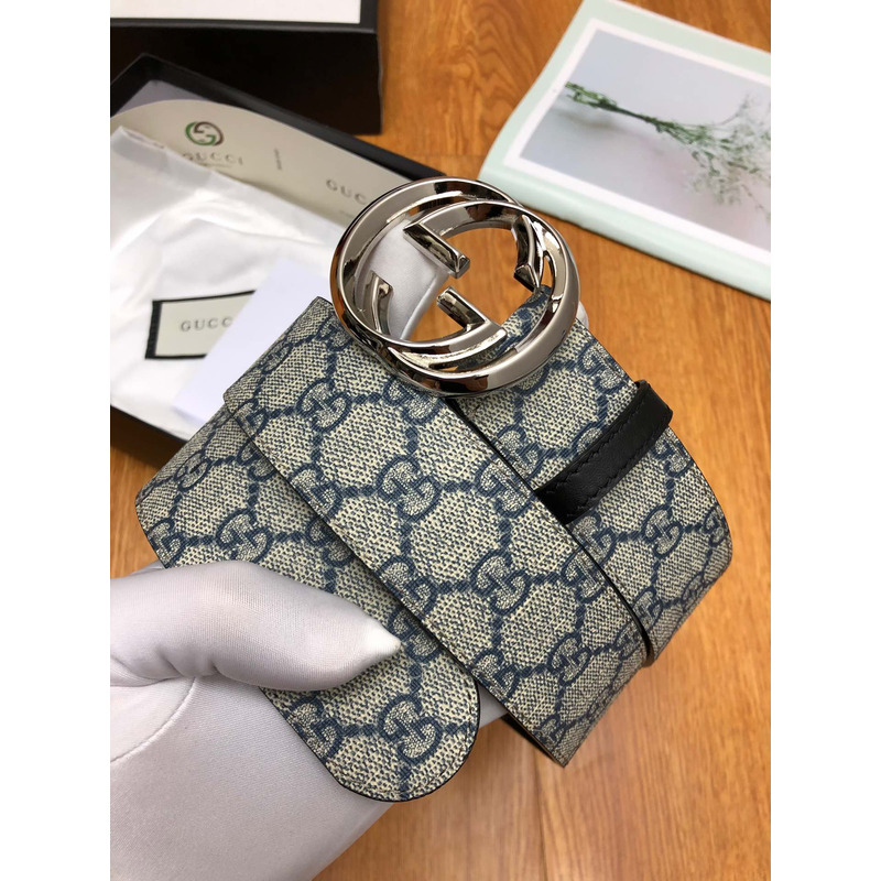 G*u*i interlocking silver-tone g belt gray