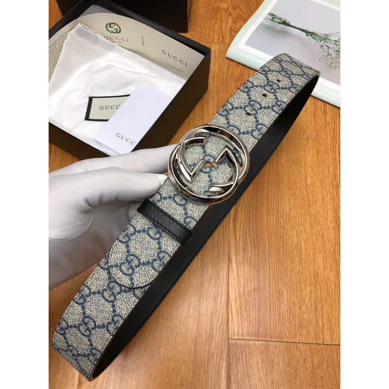 G*u*i interlocking silver-tone g belt gray