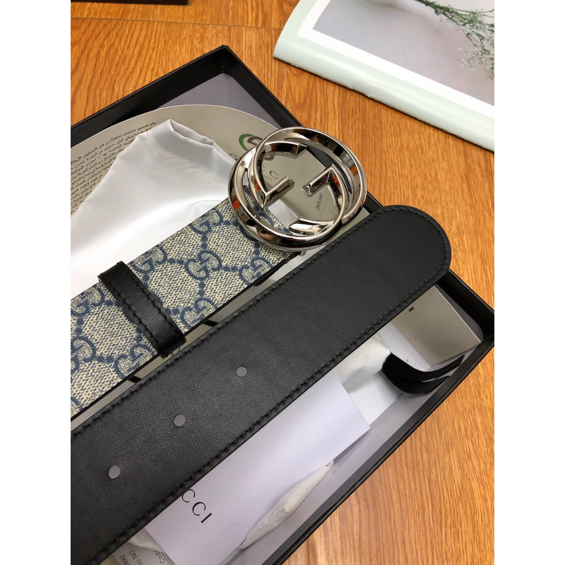 G*u*i interlocking silver-tone g belt gray