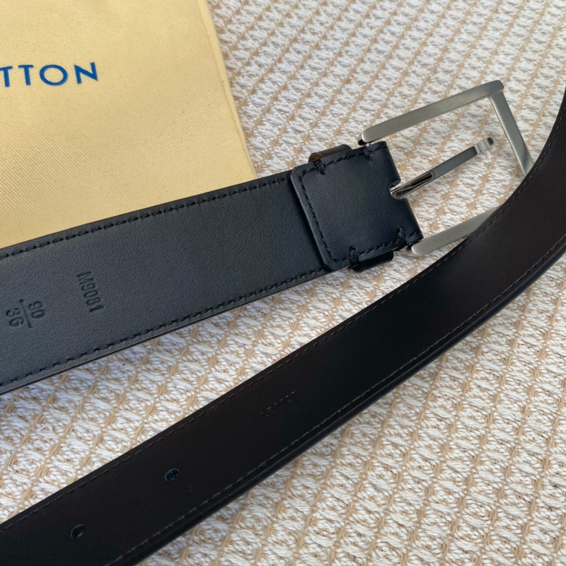 l**is V*t*n leather belt with silver-tone locker black