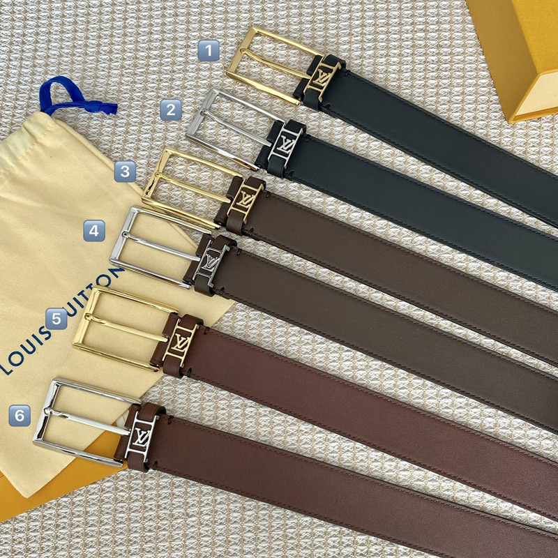 l**is V*t*n leather belt with silver-tone locker black