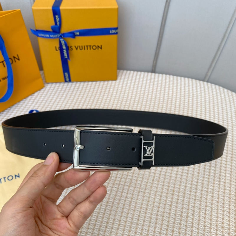 l**is V*t*n leather belt with silver-tone locker black