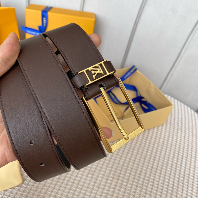 l**is V*t*n leather belt with gold-tone locker dark brown