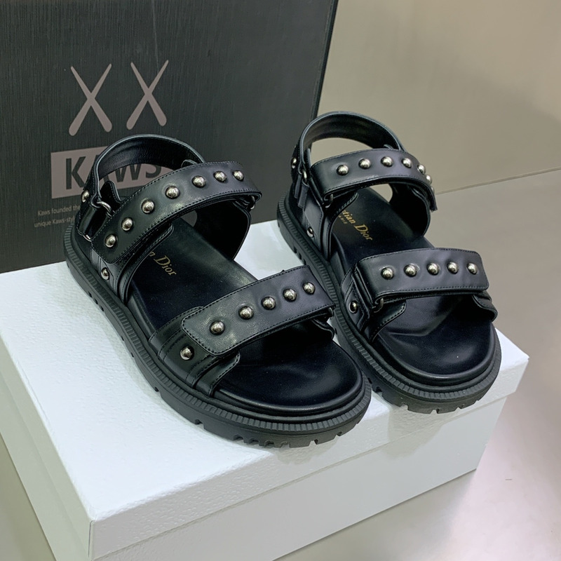 D*or black lambskin and silver-finish rivets D*oract sandal