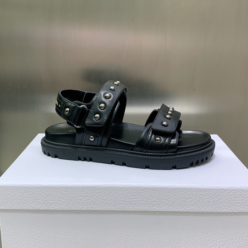 D*or black lambskin and silver-finish rivets D*oract sandal